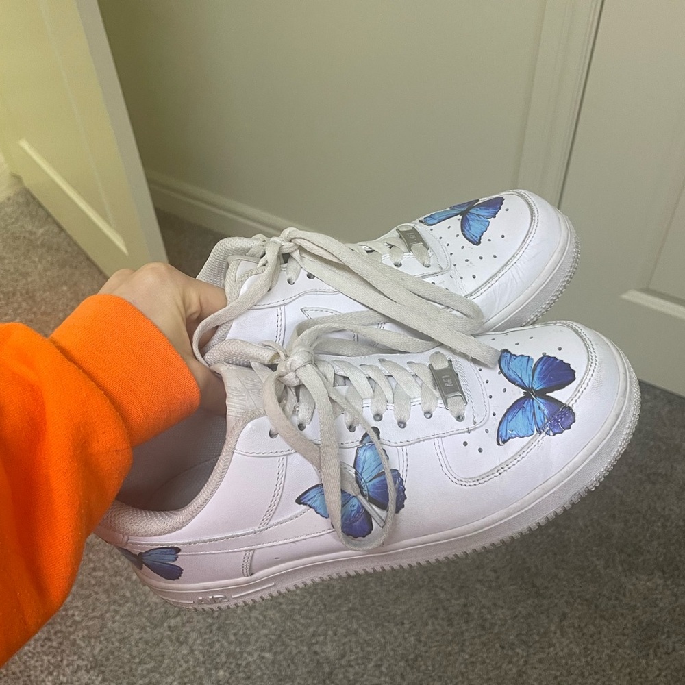 Customized Nike Air Force 1 with Blue Butterflies